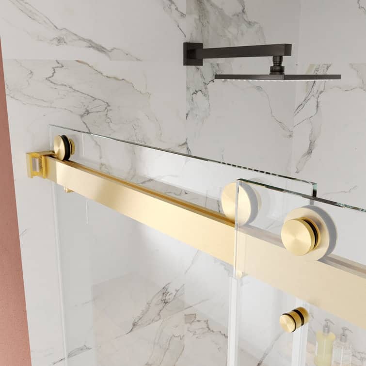 DeerValley 56" - 60" W x 76" H Double Sliding Frameless Shower Enclosure, Stainless Steel Accessories