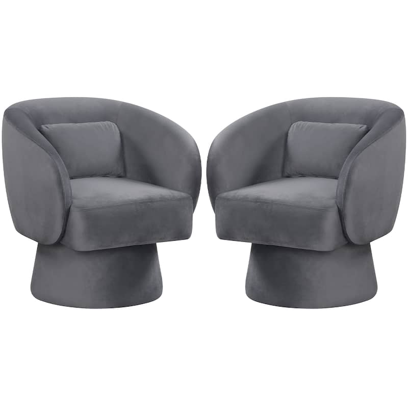Gymax 2PCS Swivel Accent Chair w/ Back Removable Lumbar Pillow 360 - Grey