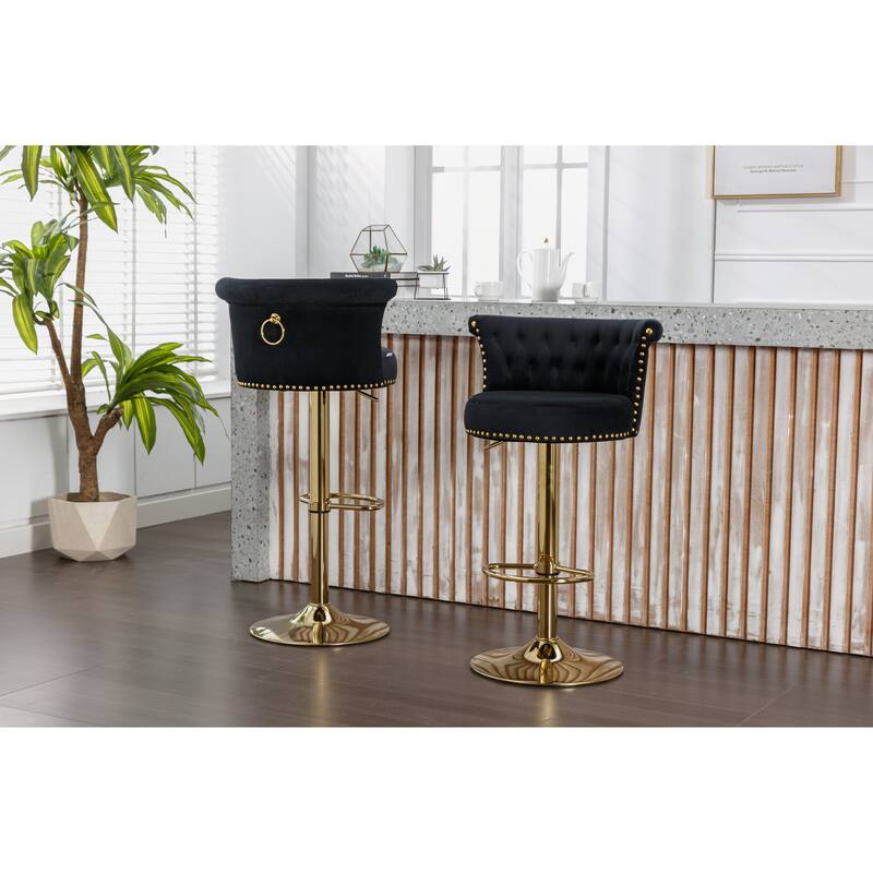 Black Swivel Bar Stools Set of 2 Adjustable Counter Height Chairs with Footrest