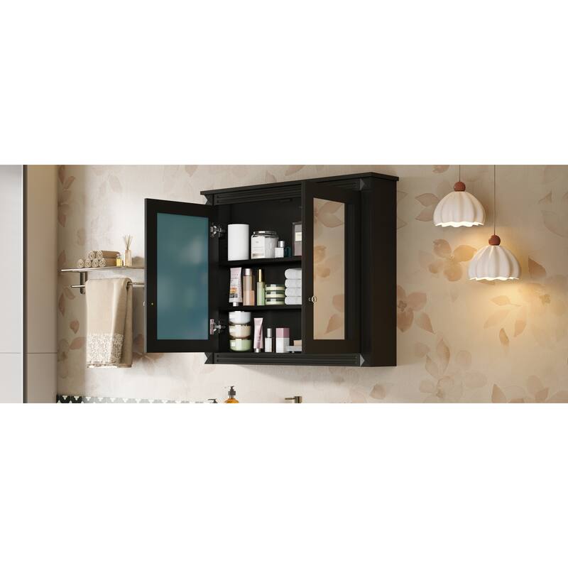 Roomfitters 36x28 Inch Wall Mount Medicine Cabinet, Double Mirror Storage with 2 Adjustable Shelves