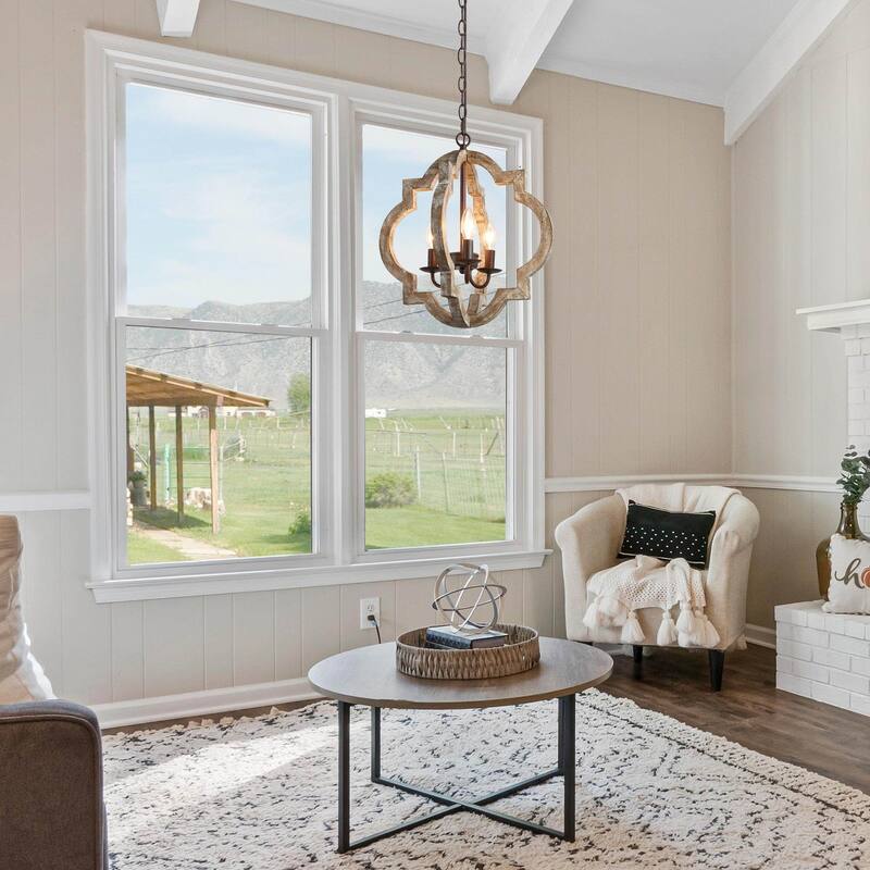 Modern Farmhouse 3-Light Wood Lantern Chandelier for Dining Room