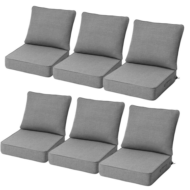 24''Wx24''Dx5.5''in T Outdoor Indoor Patio Premium Fabric Seat Cushions Set (Seat & Back) - 6PC - LightGrey
