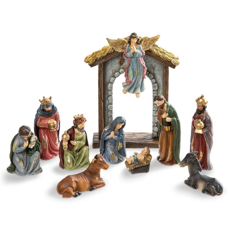 Glitzhome 11 Piece Multi-Colored Resin Nativity Figurine Set - Multi