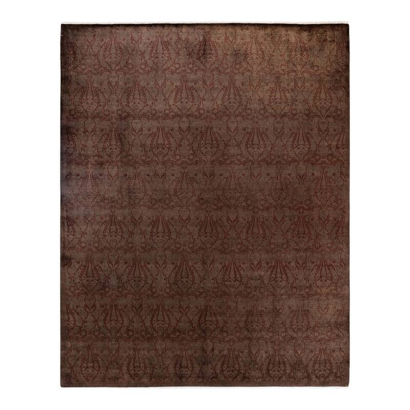 Overton Hand Knotted Wool Vintage Inspired Modern Contemporary Overdyed Brown Area Rug - 9' 5" x 11' 8"