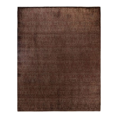 Overton Hand Knotted Wool Vintage Inspired Modern Contemporary Overdyed Brown Area Rug - 9' 5" x 11' 8"