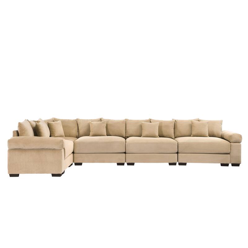GDFStudio - Corduroy L-Shaped 5-Seater 154.6" Cloud Modular Sectional Couch