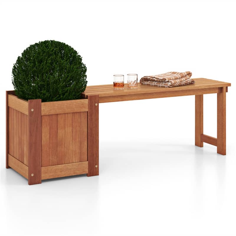 2 in 1 Solid Wood Garden Bench with Planter Box Outdoor Seating for Patio Yard and Deck - 54" L x 16" W x 18" H