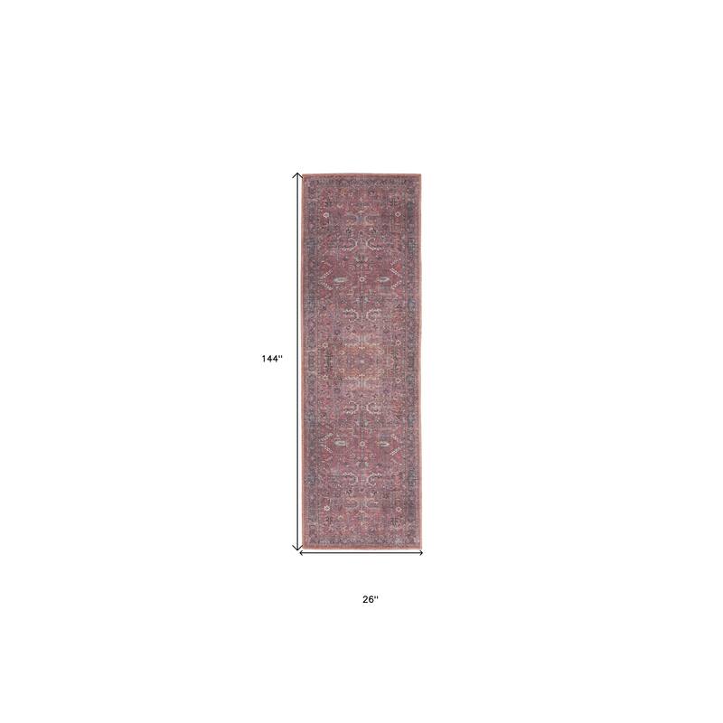 Power Loomed Distressed Floral Traditional Area Rug - 144' X '26' X '0.28
