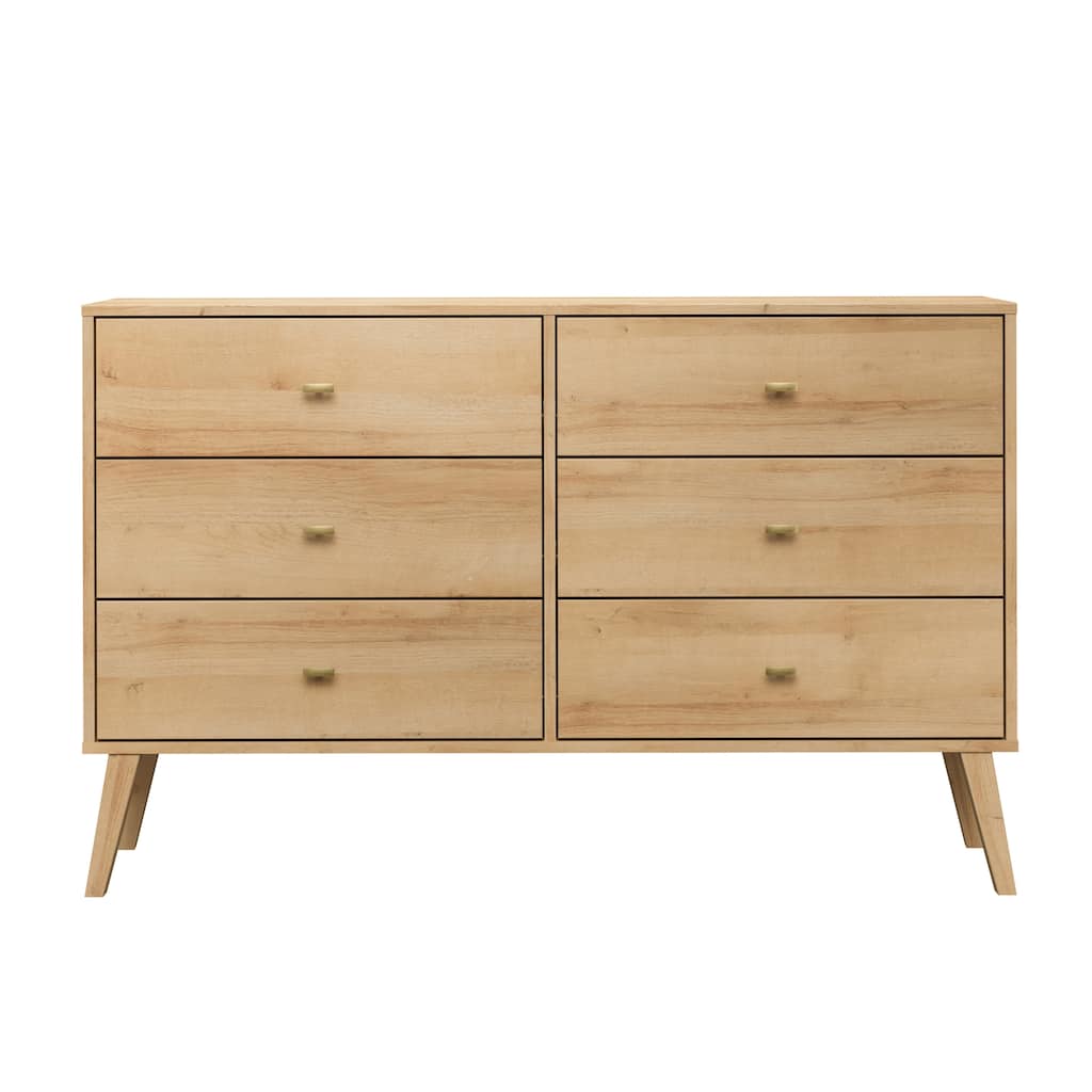 Prepac Milo 52.5" W Dresser, Natural Oak Dresser for Bedroom, Chest of Drawers with 6 Drawers