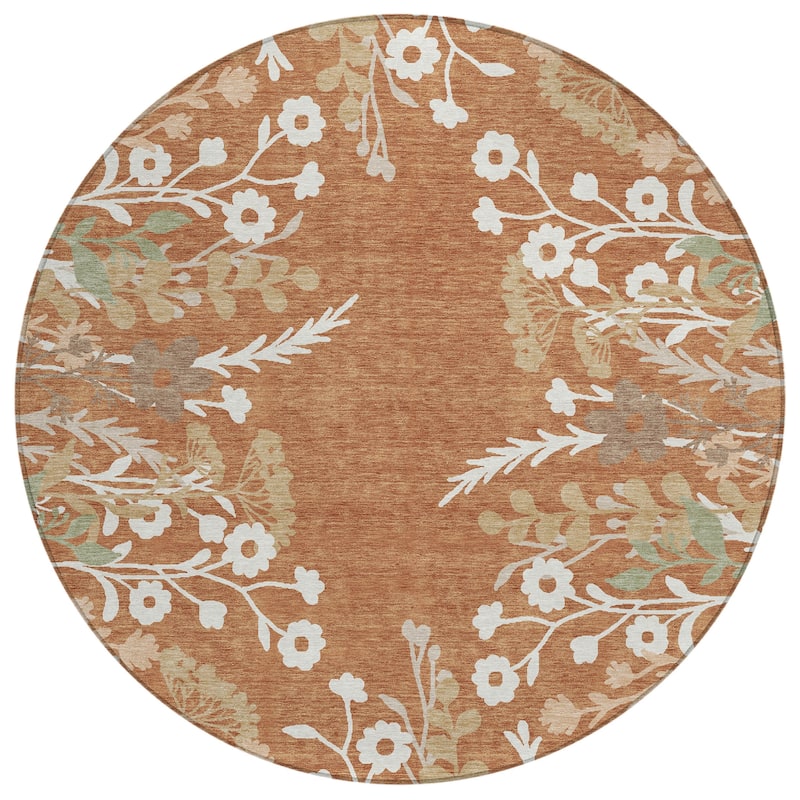 Machine Washable Indoor/ Outdoor Floral Border Chantille Rug