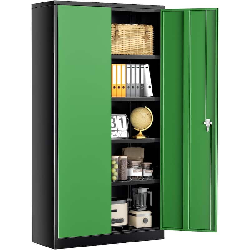 Garage Cabinet Tool Storage Workbenches with Locking Doors and Adjustable Shelves - Black Green