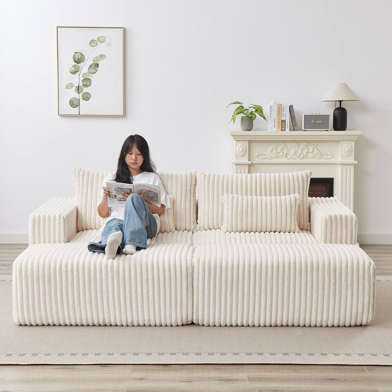 87'' Oversized Corduroy Chaise Lounge with Removable Ottoman Bench, Modular Sleeper Sofa Couch