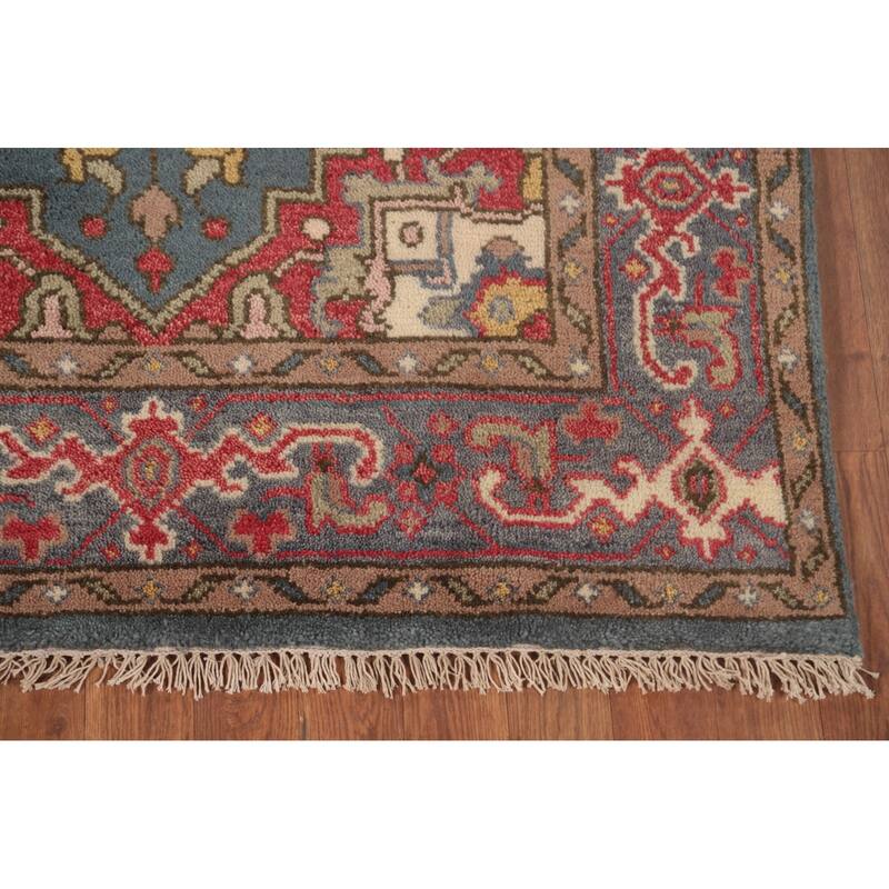 Geometric Heriz-Serapi Oriental Foyer Rug Hand-Knotted Wool Carpet - 3'10" x 5'9"
