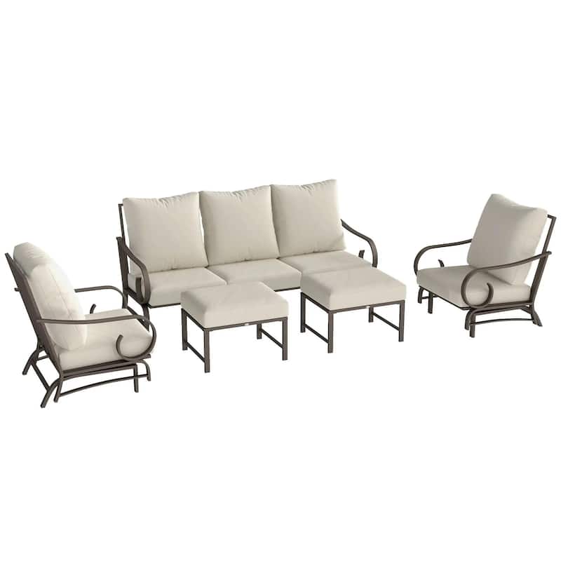 5PCS Patio Set,2 Rocking Chairs 3 Seat Sofa PE Rattan All Weather