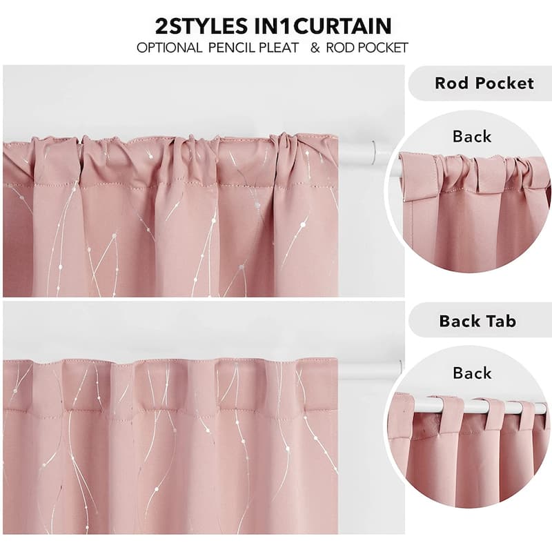 Deconovo Back Tab Silver Lines with Dots Curtain Panel Pairs(2 Panel)