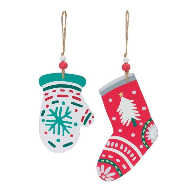 Club Pack of 12 Green & Red Mitten Stocking Christmas Ornaments 8"