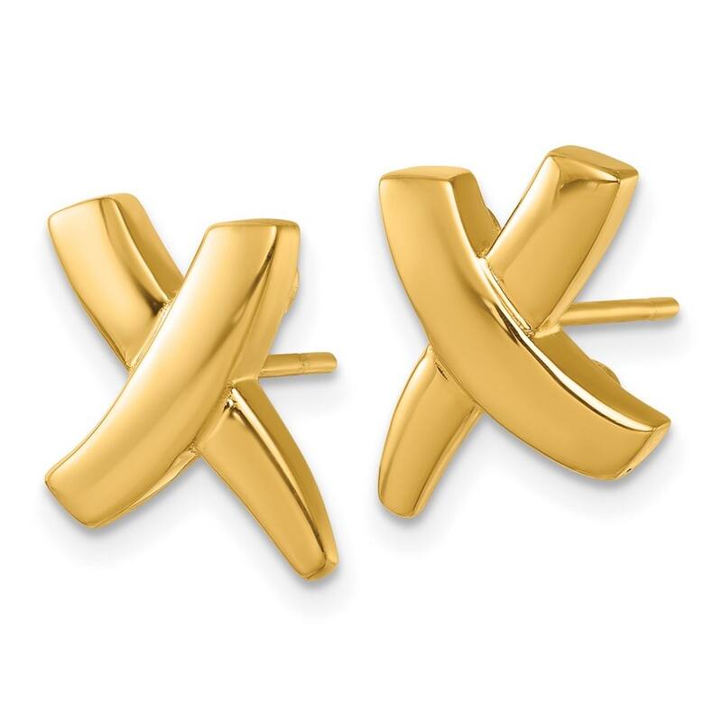 Curata 18k Yellow Gold 16.5x11mm Abstract Designer X Post Earrings