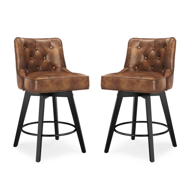 26 in. Counter Height Stool Modern Upholstered Swivel Set of 2 Bar Stools with Back