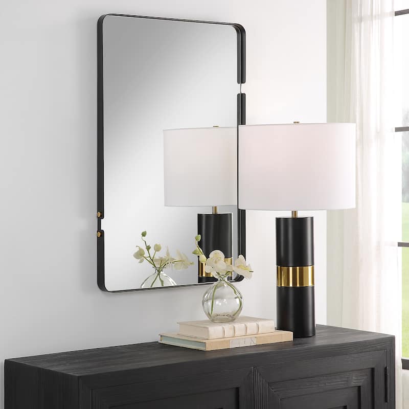 Matte Black Rectangular Mirror - 20.47"W x 32.28"H x 1.57"D