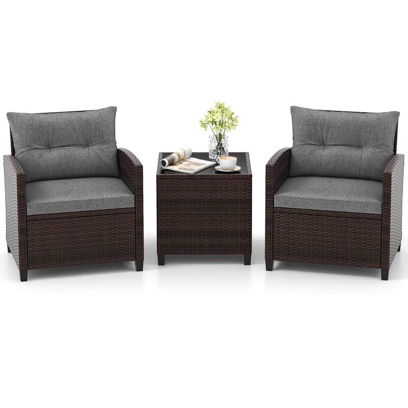 Costway 3PCS Patio Rattan Furniture Set Cushioned Conversation Set - See Details
