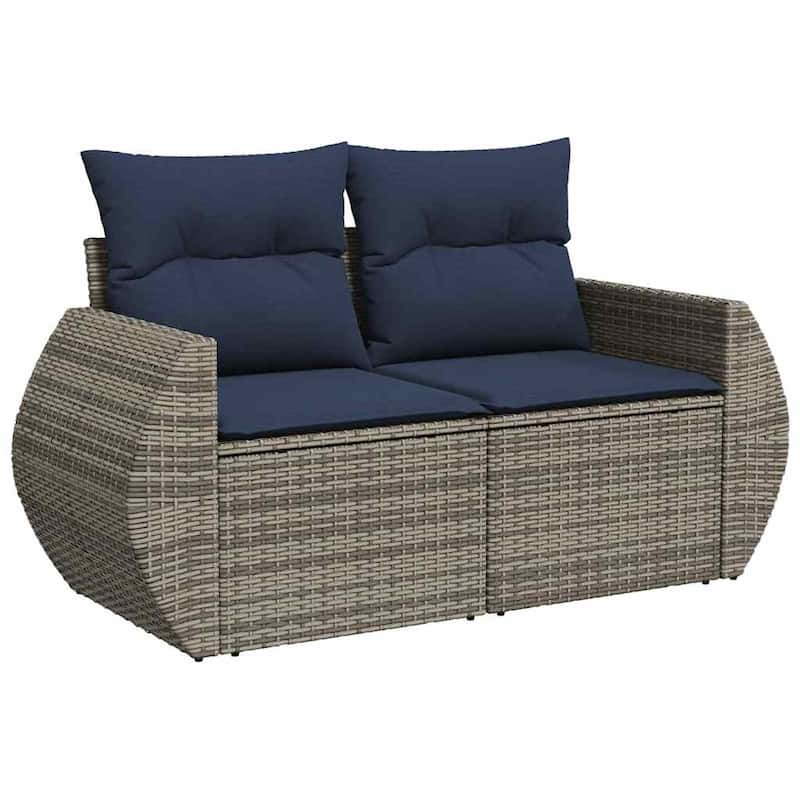 vidaXL 11 Piece Patio Sofa Set with Cushions Black Poly Rattan - 24.4" x 24.4" x 27.2"