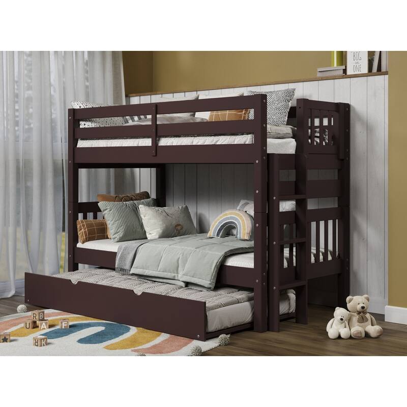 Taylor & Olive Trillium Twin over Twin Bunk Bed with Ladder, Trundle - Dark Cherry