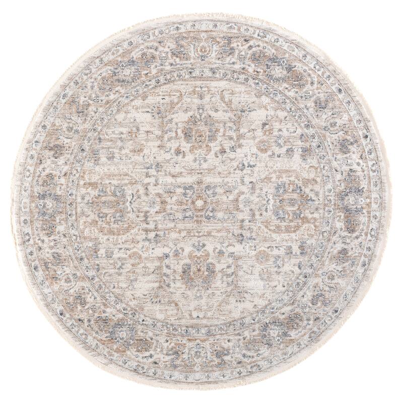 SAFAVIEH Kendal Aritina Traditional Rug - 6'7" Round - Beige/Ivory Grey