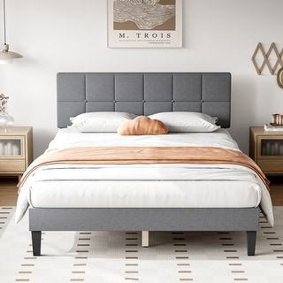 Luxurious Linen Upholstered Platform Bed Frame with