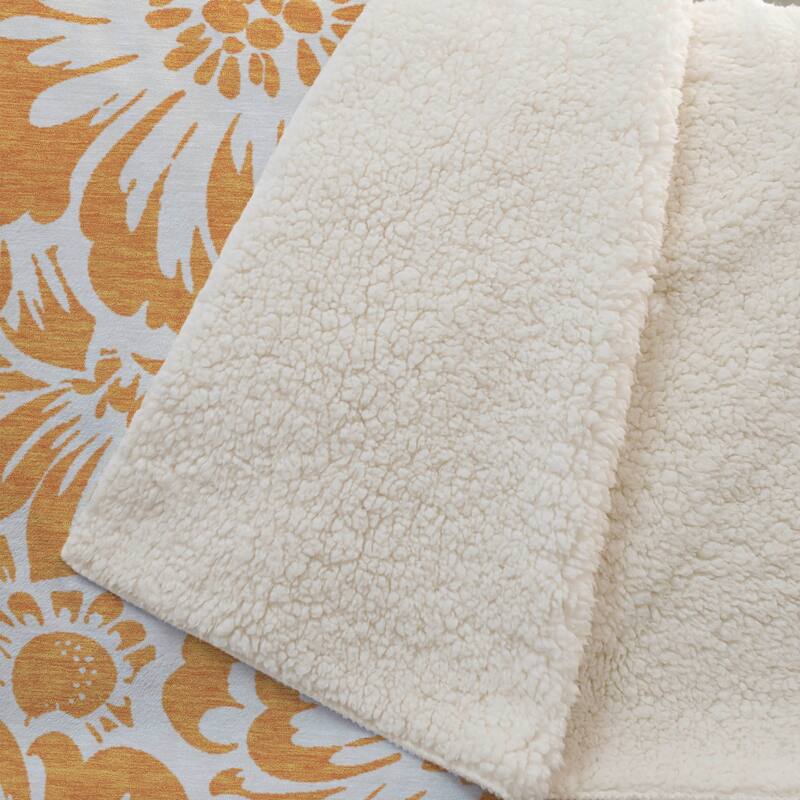 Premium Machine Washable Modern Floral Sherpa Throw Blanket