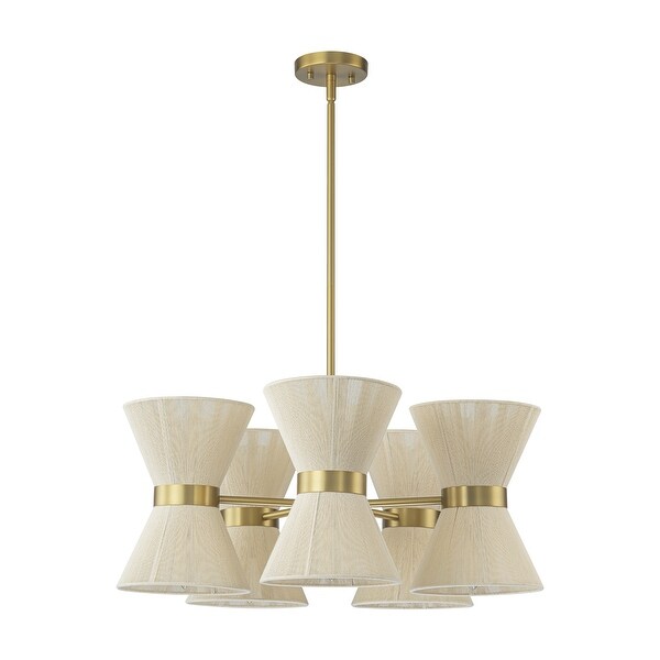 Catalena 10 Light Boho Rustic Brushed Gold Sputnik Handwoven Ivory Rope Up and Down Hourglass Fabric Chandelier
