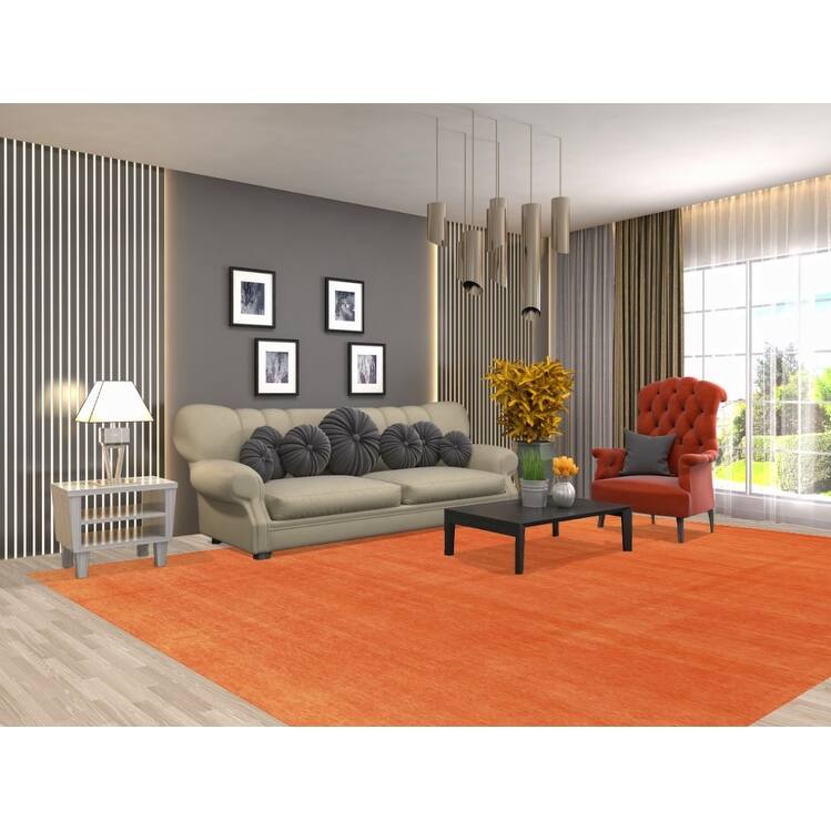Hand Knotted Oriental 100% Wool Carpet Modern Solid Oranges & Rust Gabbeh Area Rug - 12' 1'' X 9' 3''