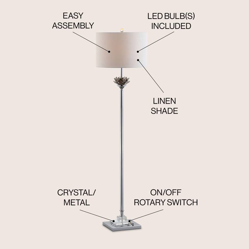 Francine Lotus 59" Crystal / Metal LED Floor Lamp, Smoke Gray/Chrome by JONATHAN Y - 59" H x 15" W x 15" D