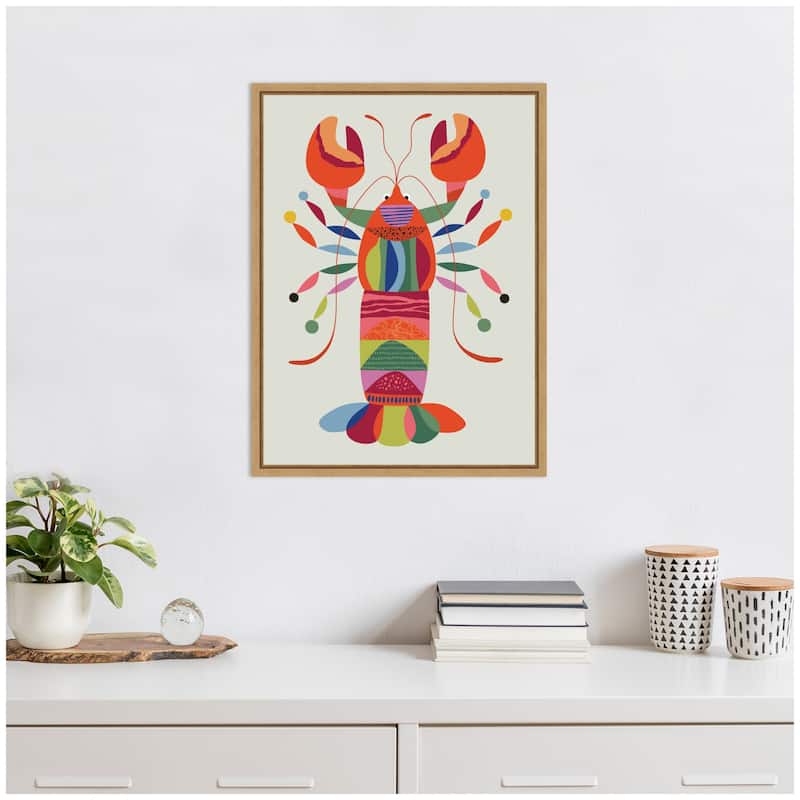 Kate and Laurel Sylvie MCM Lobster Coastal Framed Canvas by Rachel Lee