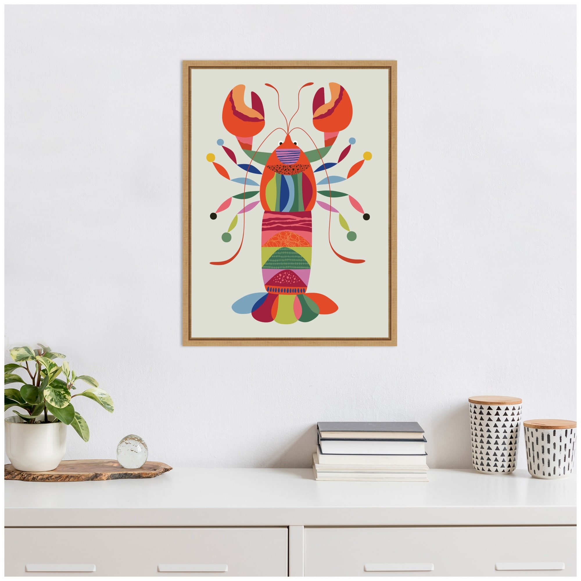 Kate and Laurel Sylvie MCM Lobster Coastal Framed Canvas by Rachel Lee