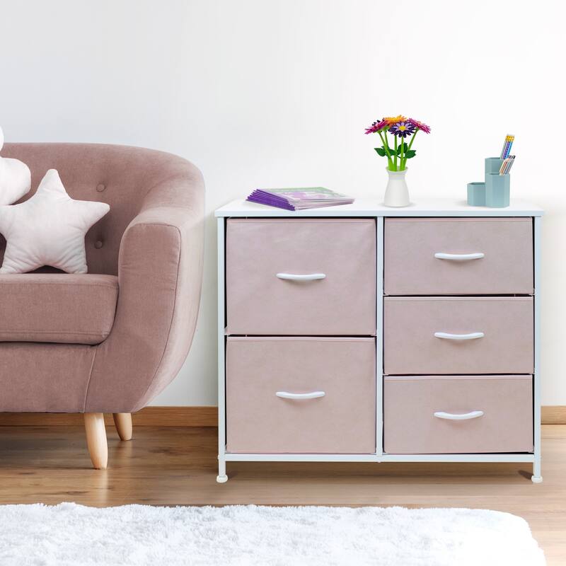 5 Drawer Bedroom Chest Dresser and TV Stand, Pastel Collection