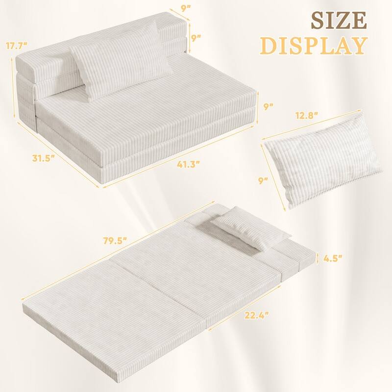 Folding Sofa Bed, Convertible Sleeper Chair with Pilow Foldable Matress, Comfy Floor Sofa Lounge for Living Room, Apartment
