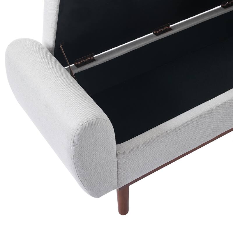 Linen Fabric Storage Ottoman Bench with Hidden Compartment and Rubberwood Legs