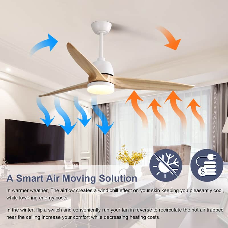 56 Inch Solid Wood White Ceiling Fan with Light and Remote
