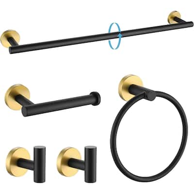 (Black&gold) 5-Piece Bathroom Hardware Set, 304 Brushed Stainless Steel, 24 Inch