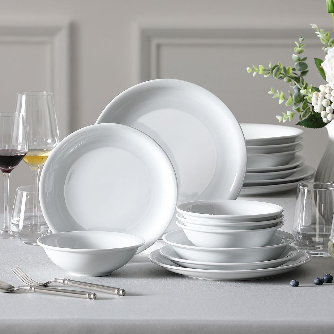MALACASA Dish Set for 12, Gray White Plates and Bowls Sets, 36