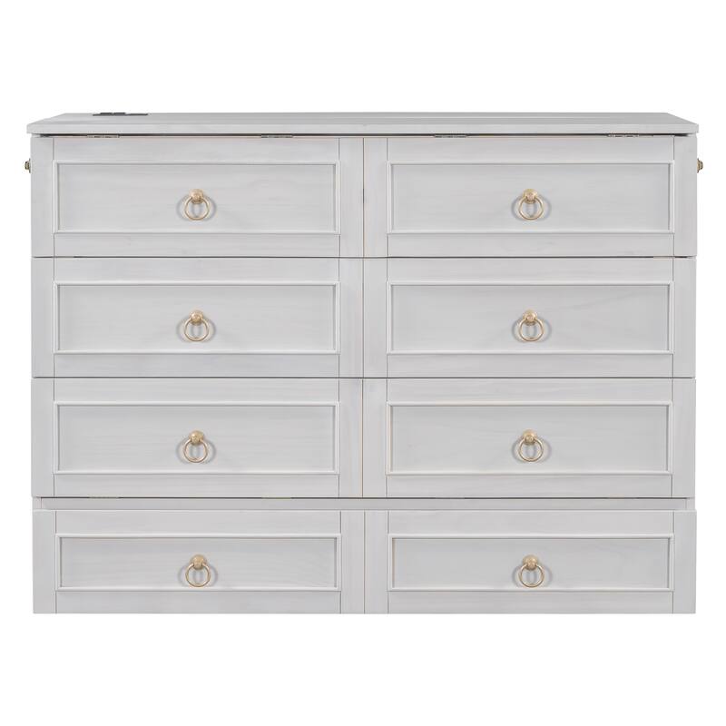 Space-Saving Full Size Murphy Bed with Storage Drawers, White