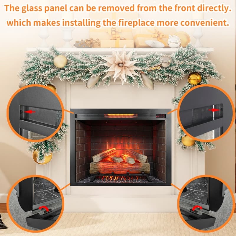 18/23/33 Inch Electric Fireplace Insert Ultra Thin Heater with Set Realistic Flame Touch Remote Control Overheating Protection