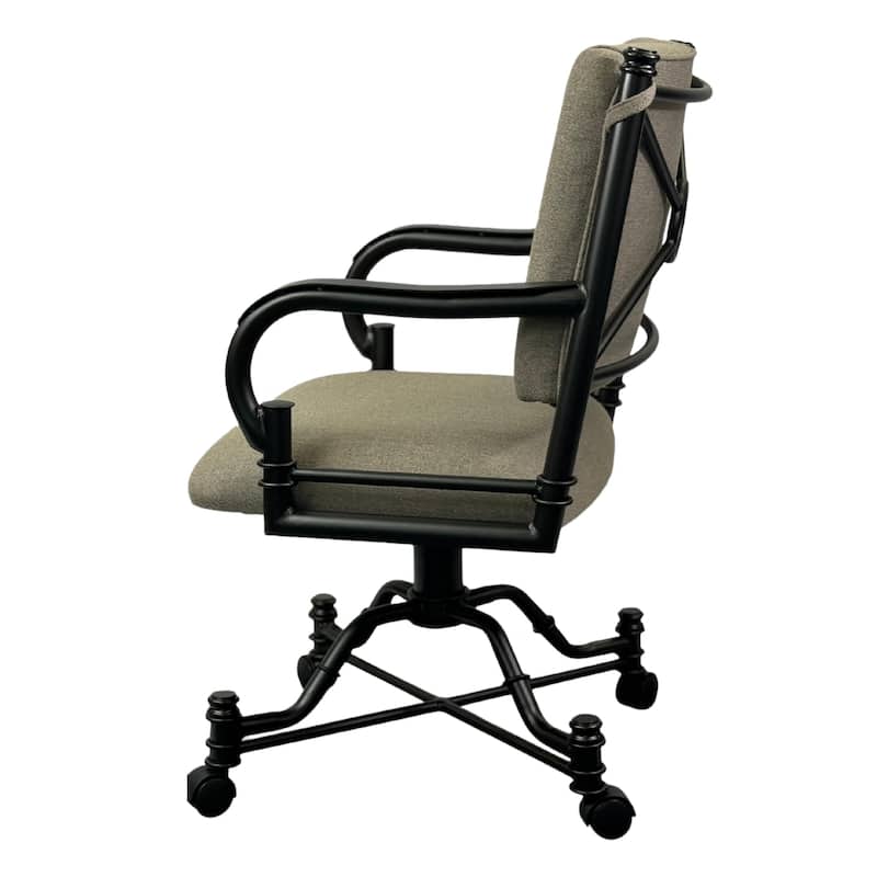 Tempo Furniture Bullseye Caster Swivel Tilt Dining Chair w/ Arms Armchair Pebblestone Powder Coat Finish & Stanford Taupe Fabric
