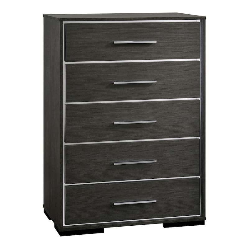 Furniture of America Kastela Contemporary Grey 2-Piece Panel Bed and Chest Set with LED