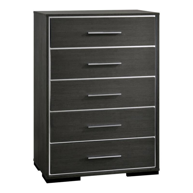 Furniture of America Kastela Contemporary Grey 3-Piece Panel Bed, Nightstand and Chest Set with LED and USB Ports