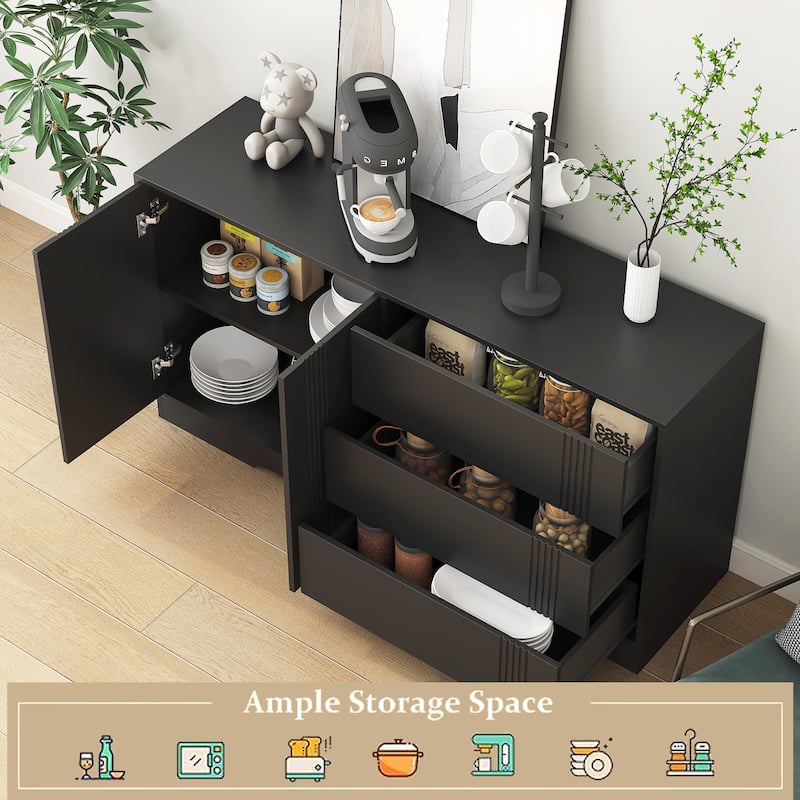 Sideboard Buffet Cabinet, Modern Kitchen Buffet Storage Cabinet with Drawer and Doors,Large Coffee Bar with Adjustable Shelves