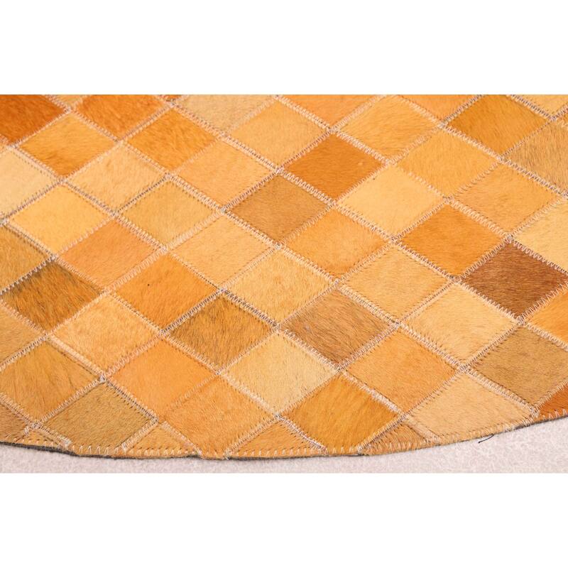 ECARPETGALLERY Handmade Cowhide Patchwork Orange Leather Rug - 5'1 x 5'1