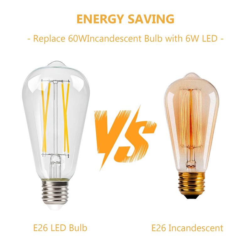 18-Pack Vintage LED Edison Bulbs, ST64 Constant Current Filament Light Bulbs, E26 Base, 2700K Warm White, Clear Glass - white
