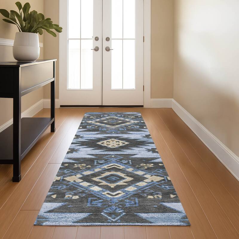 Premium Washable Super Soft Global Tribal Mayfield Rug - Blue - 2'3" x 7'6"