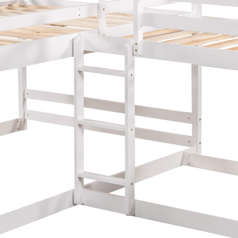 Full and Twin L-Shaped Bunk Bed with Slide and Ladder, Ideal for Kids and Guests